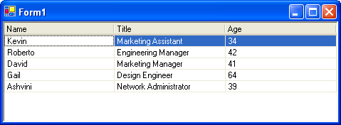 Grid displaying properties of Employee objects