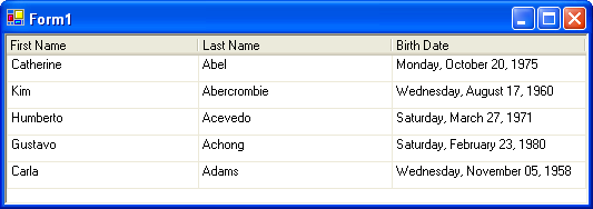  Unbound grid with each column having cells of the same type