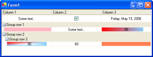 Unbound grid with group rows and cells of non-equal types in columns