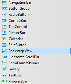 BackstageView icon in the Toolbox