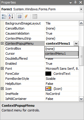  Associating a context menu with a form