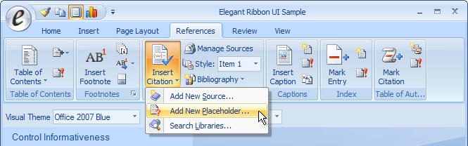 Elegant Ribbon Control with Reference Tab selected