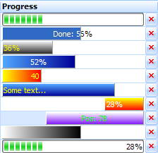 progress cell and close button