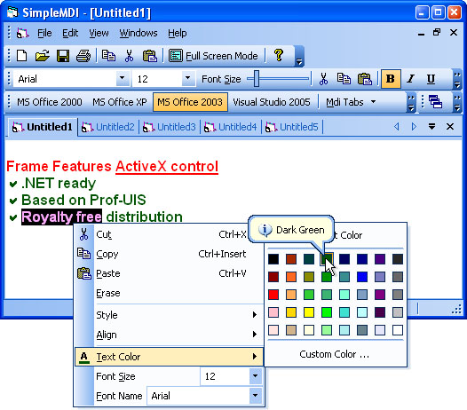 Prof-UIS Frame Features ActiveX control: The Office 2003 GUI theme is switched on