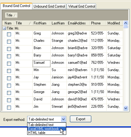 .NET Elegant Grid: Exporting data from grids