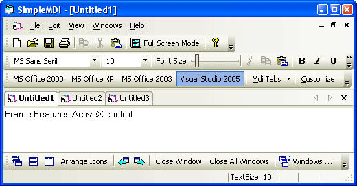 Prof-UIS Frame Features ActiveX control: Office 2000/XP/2003 and Visual Studio 2005 themes