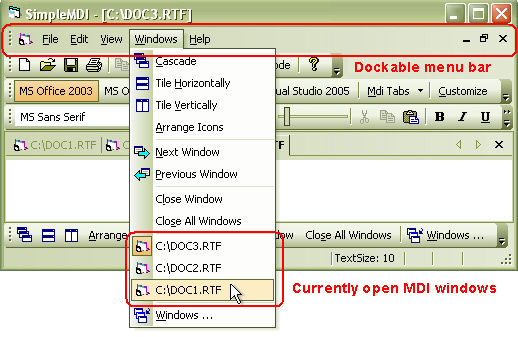 Prof-UIS Frame Features ActiveX control: Menu bar