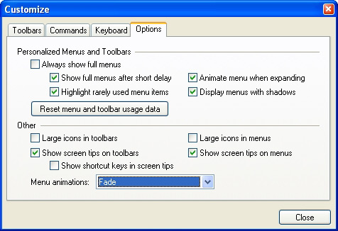 Prof-UIS Frame Features ActiveX control: Customizable parameters