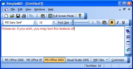 Prof-UIS Frame Features ActiveX control: MDI tabs are off