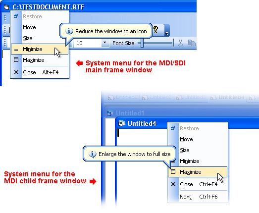 Prof-UIS Frame Features ActiveX control: System menus