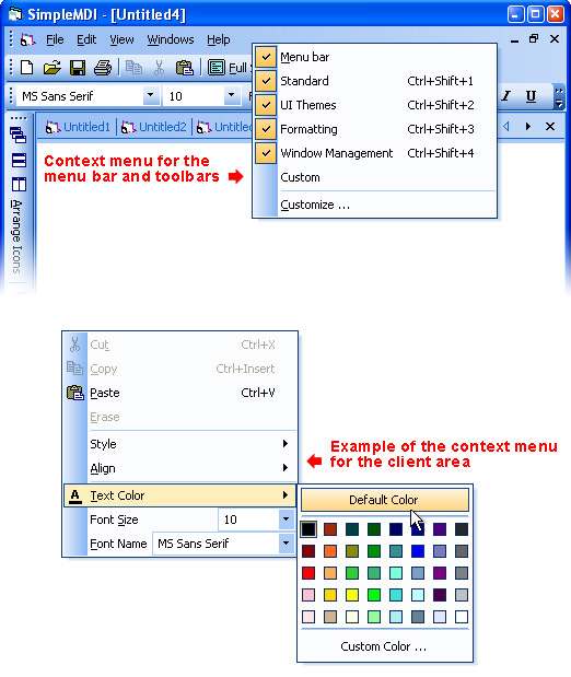 Prof-UIS Frame Features ActiveX control: Context menus
