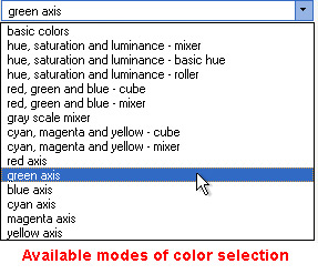 Prof-UIS Frame Features ActiveX control: Available modes of color selection