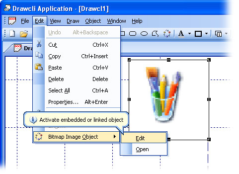 MFC Prof-UIS menu bar: OLE objects VERB menus