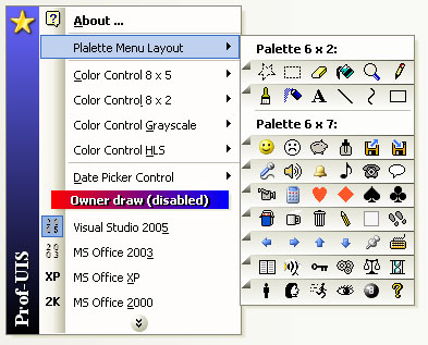 Custom drawn palette menu under the Visual Studio 2005