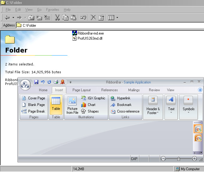 RibbonBar sample running on Windows Vista