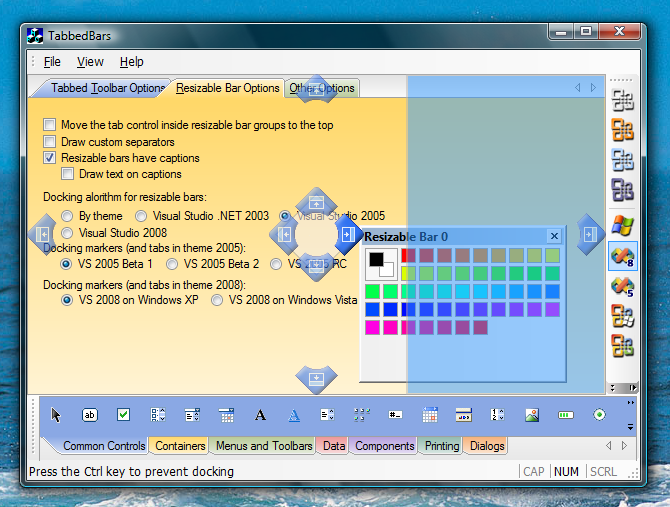 Visual Studio 2005 Beta1 Docking Markers when docking a control bar to the right side of the main frame window