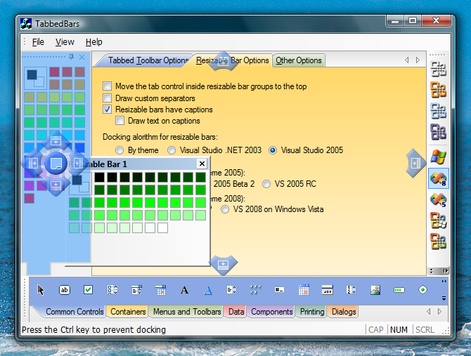 Visual Studio 2005  Docking Markers when docking a control into a tabbed container