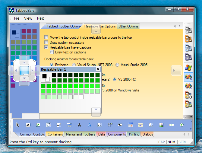 Visual Studio 2008 Vista Docking Markers when docking a control into a tabbed container