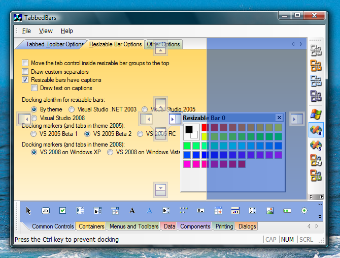 Visual Studio 2008 XP Docking Markers when docking a control bar to the right side of the main frame window