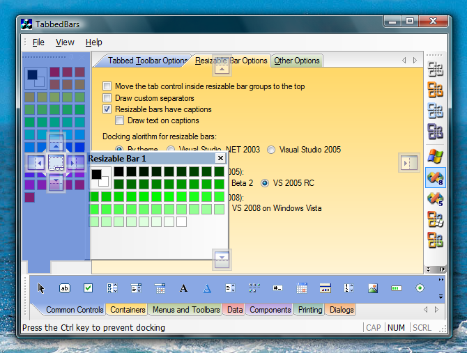 Visual Studio 2008 XP Docking Markers when docking a control into a tabbed container