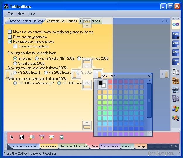 Visual Studio 2010 XP Docking Markers when docking a control bar to the right side of the main frame window