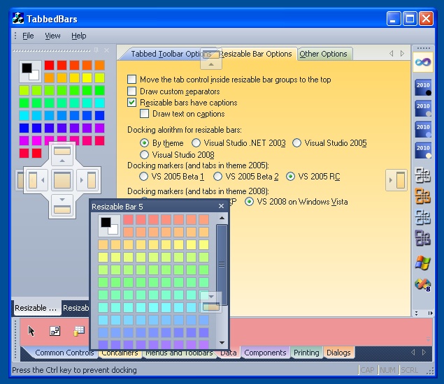 Visual Studio 2010 XP Docking Markers when docking a control into a tabbed container