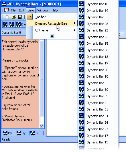 MFC Prof-UIS Dynamic Control Bar: Dynamic bar list