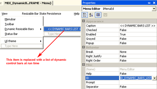 MFC Prof-UIS Dynamic Control Bar: Reserved menu resource item