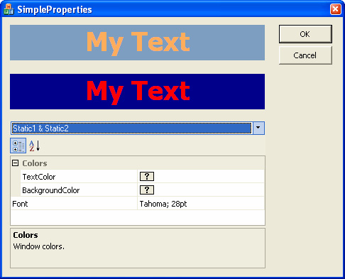 C++/MFC Prof-UIS Property Grid: Properties of both static text controls displayed in the property grid