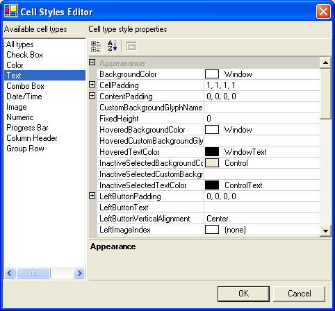 Cell Styles Editor window