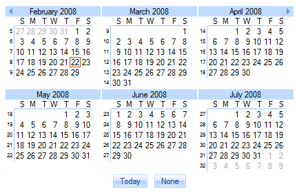 Calendar with two rows and three columns