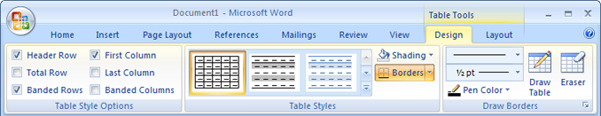  Two contextual tabs in the Table Tools tab group