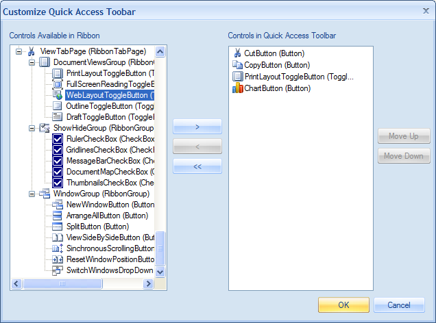 Customize Quick Access Toolbar dialog