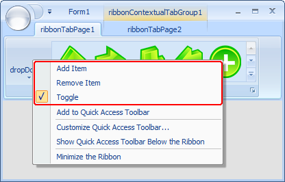 Merged context menu over a dropDown button in the ribbon