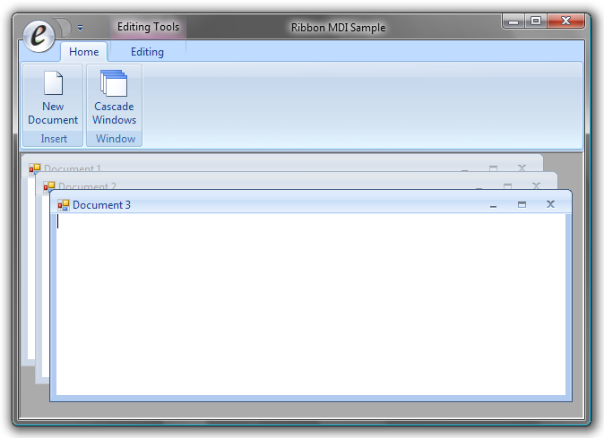 Cascaded child windows in a Ribbon MDI application