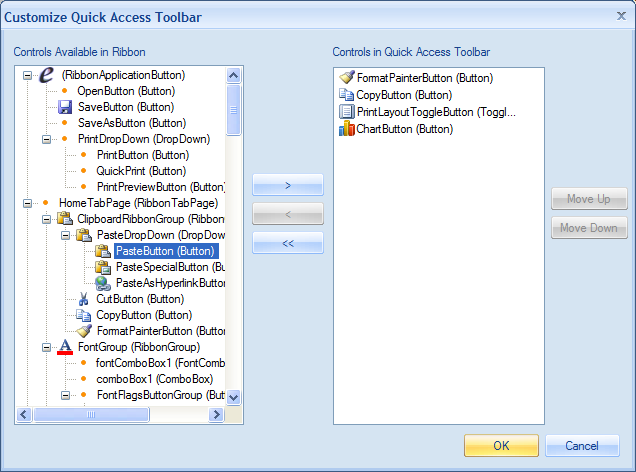 Customize Quick Access Toolbar menu