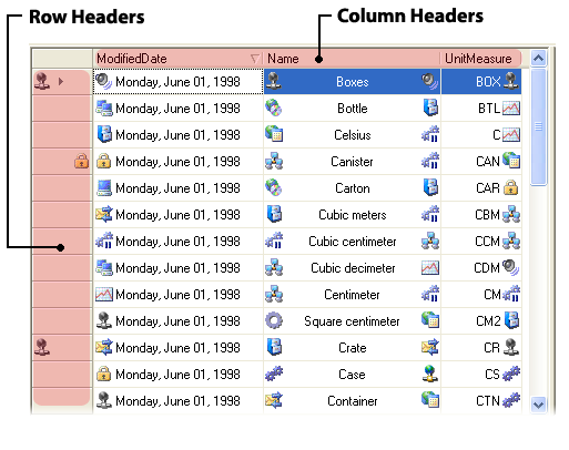 .NET Elegant Grid: Column and row headers