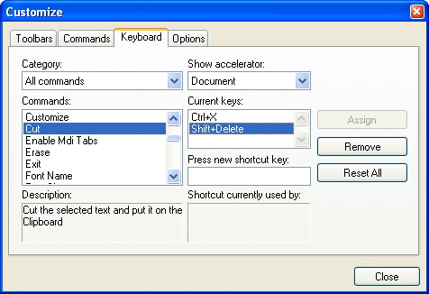 Prof-UIS Frame Features ActiveX control: Customizable keyboard accelerators