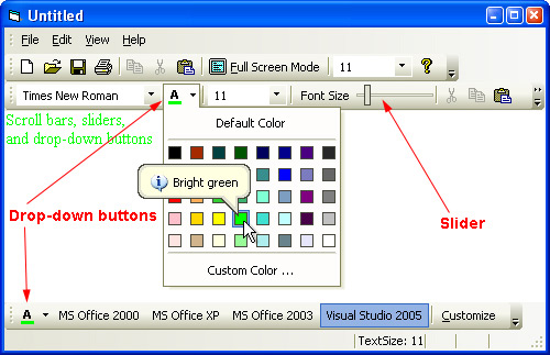 Prof-UIS Frame Features ActiveX control: Scroll bar/slider and drop-down button