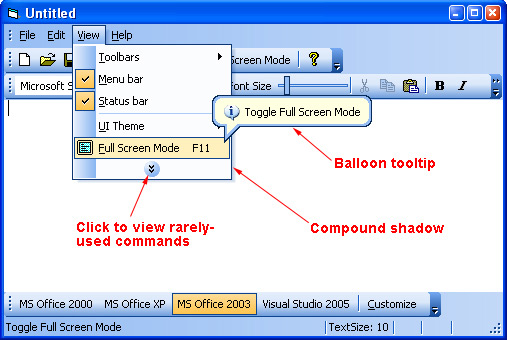 Prof-UIS Frame Features ActiveX control: Menu features