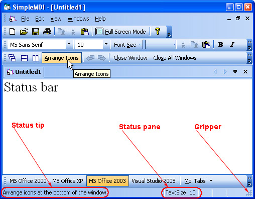 Prof-UIS Frame Features ActiveX control: Status bar