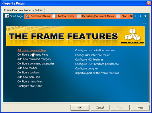 Prof-UIS Frame Features ActiveX control: Property builder XP