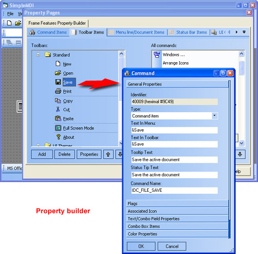 Prof-UIS Frame Features ActiveX control: Property builder