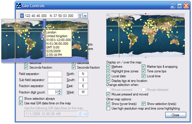 Geographic longitude/latitude input control with an expanded map control