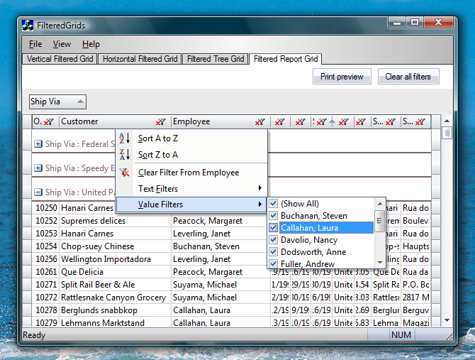 MFC Prof-UIS Grids - Value Filters